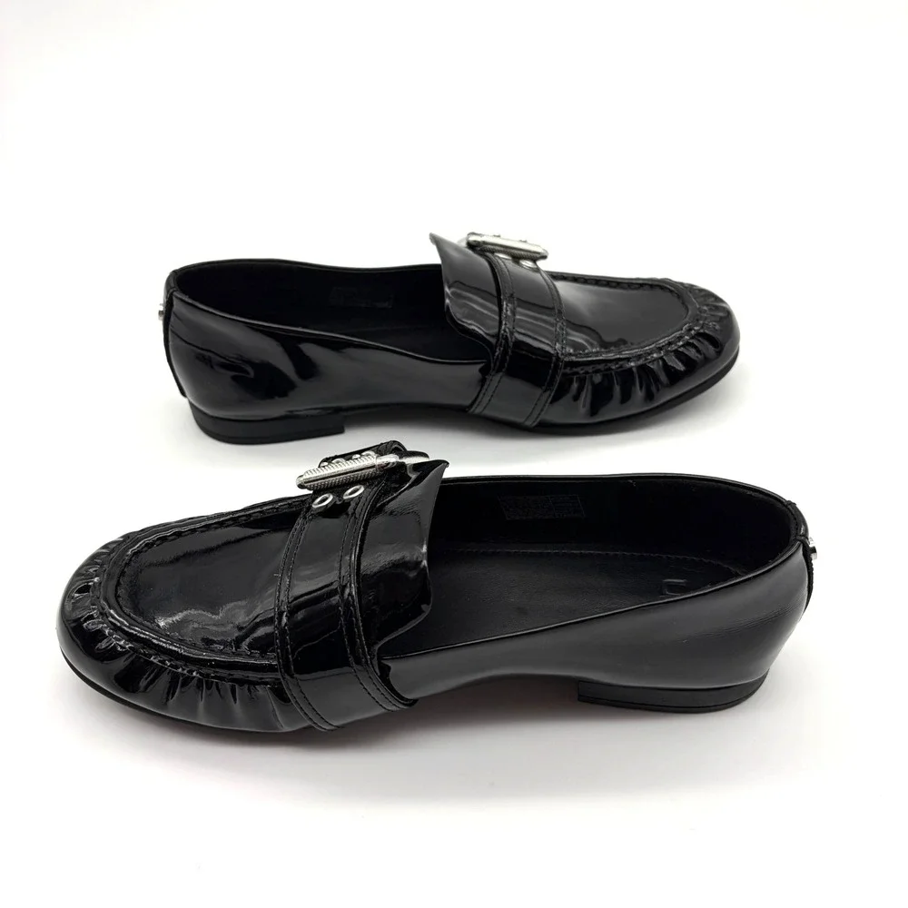 UGG Loafers Womens Patent Leather Size 6 M Black With Silver Tone Buckle